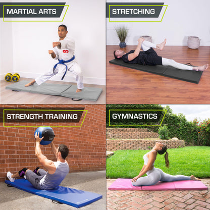 Tri-Folding Exercise Mat with Carrying Handles for Compact Home Gym