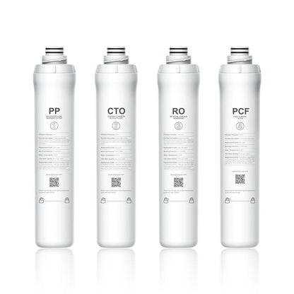 Bluevua Water Filter System Replacement Filter Set, Pack of 4 Filters: 1 PP, 1 CTO, 1 RO, 1 PCF - imprüv  