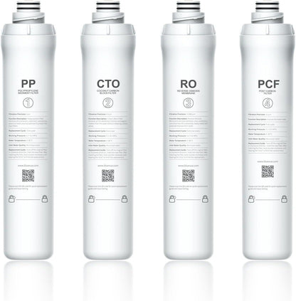 Bluevua Water Filter System Replacement Filter Set, Pack of 4 Filters: 1 PP, 1 CTO, 1 RO, 1 PCF - imprüv  