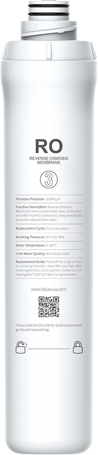 Bluevua Water Filter System Replacement Filter Set, Pack of 4 Filters: 1 PP, 1 CTO, 1 RO, 1 PCF - imprüv  