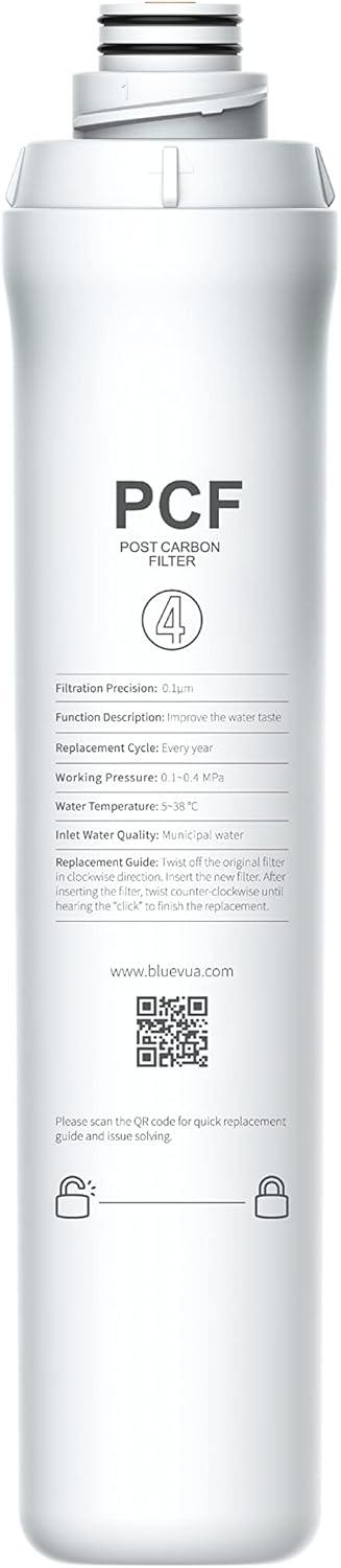 Bluevua Water Filter System Replacement Filter Set, Pack of 4 Filters: 1 PP, 1 CTO, 1 RO, 1 PCF - imprüv  