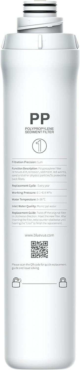 Bluevua Water Filter System Replacement Filter Set, Pack of 4 Filters: 1 PP, 1 CTO, 1 RO, 1 PCF - imprüv  