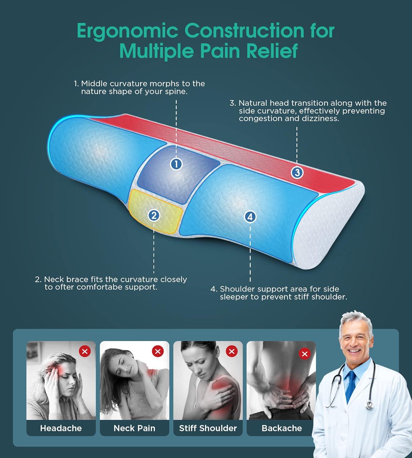 Cervical Neck Pillow with High-Density Memory Foam for Contoured Orthopedic Neck Support - imprüv  