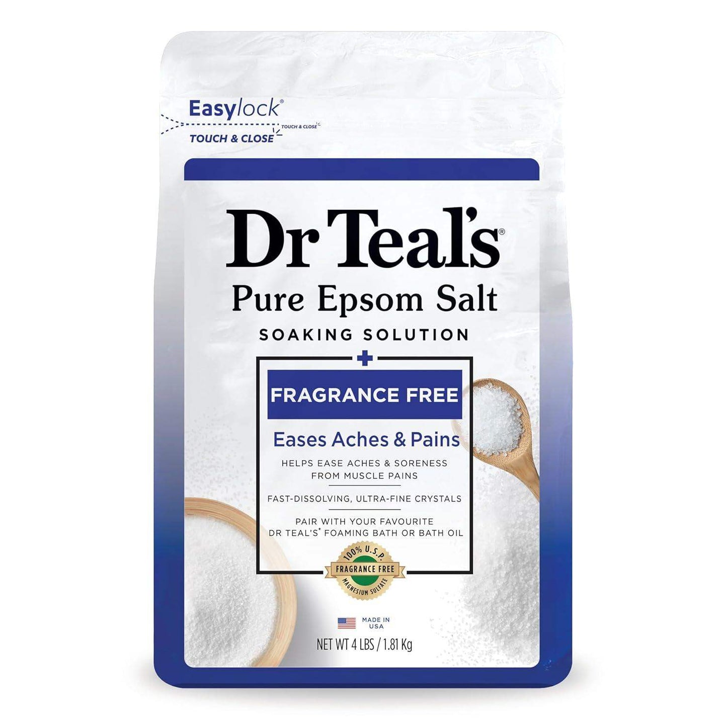 Dr Teal's Epsom Salt Magnesium Soak, Fragrance-Free, 4 lbs - imprüv  