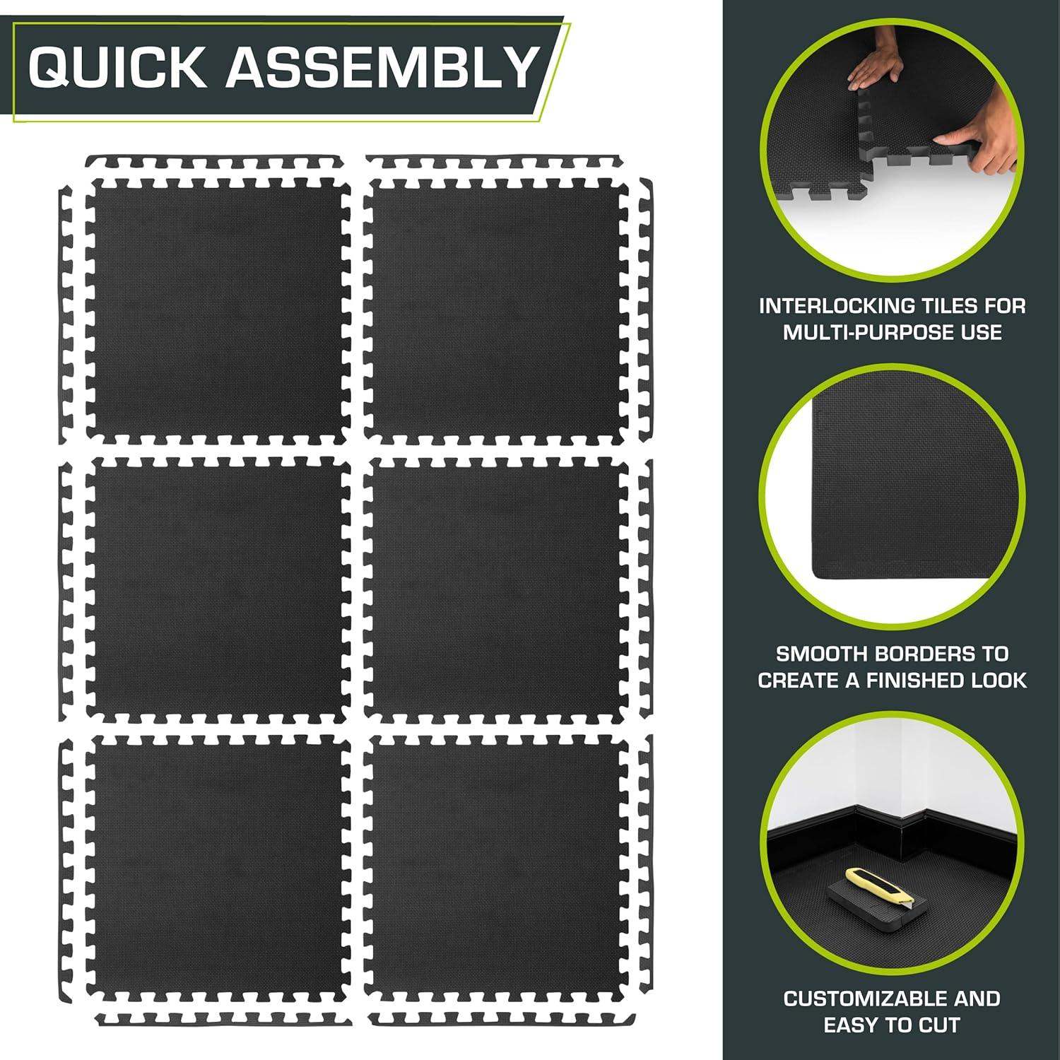 Extra Thick Puzzle Exercise Mat, Interlocking EVA Foam Tiles for Cushioned, Protective Workout Flooring - imprüv  