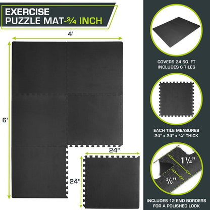 Extra Thick Puzzle Exercise Mat, Interlocking EVA Foam Tiles for Cushioned, Protective Workout Flooring - imprüv  