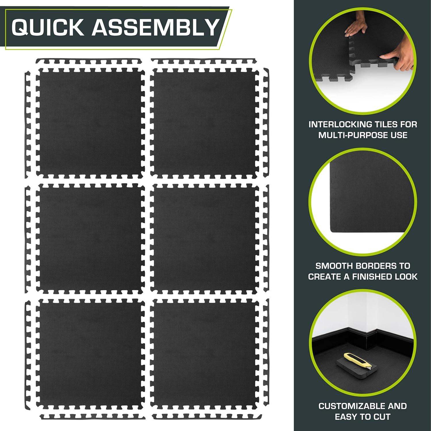 Extra Thick Puzzle Exercise Mat, Interlocking EVA Foam Tiles for Cushioned, Protective Workout Flooring - imprüv  