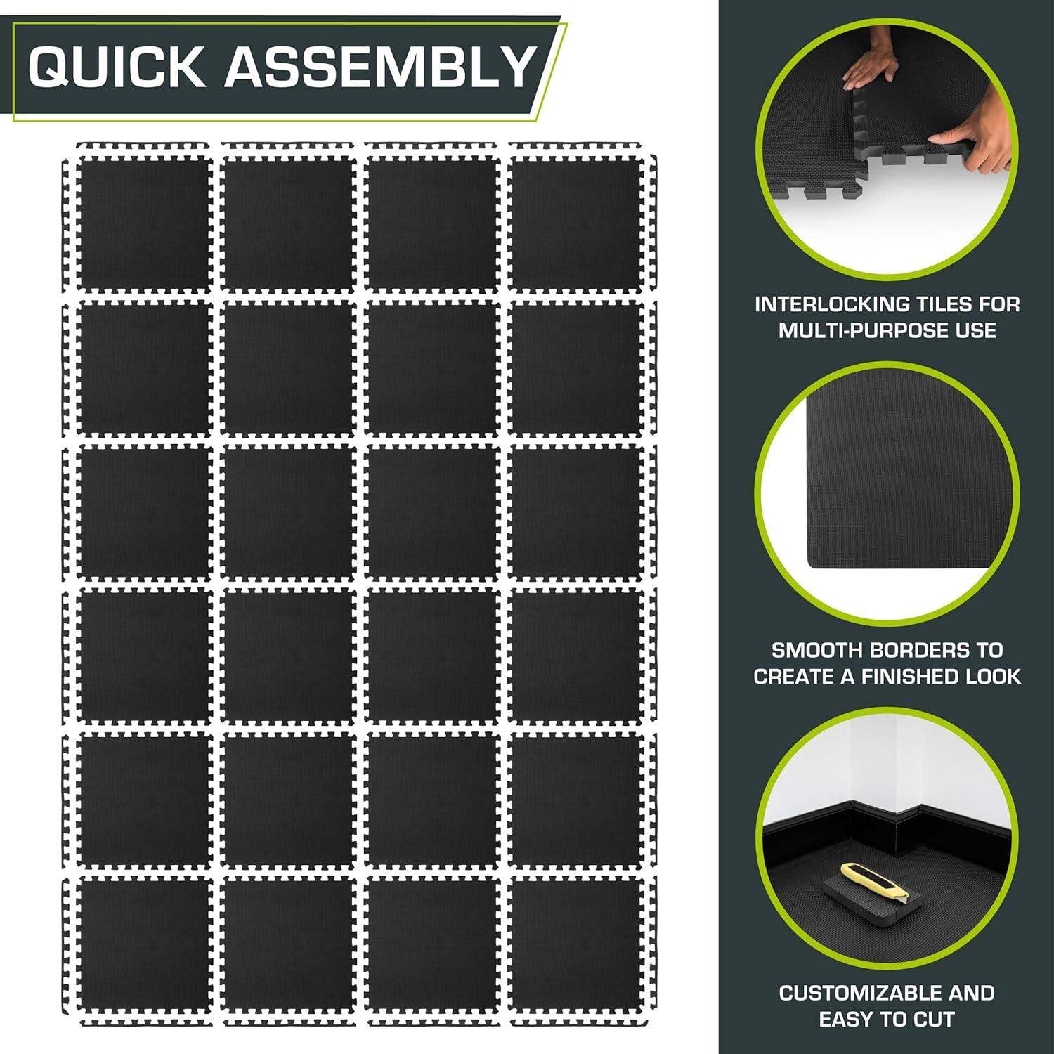 Extra Thick Puzzle Exercise Mat, Interlocking EVA Foam Tiles for Cushioned, Protective Workout Flooring - imprüv  