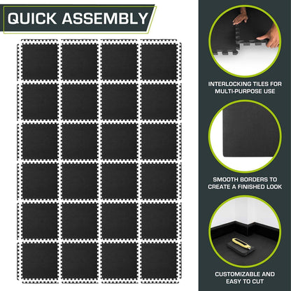 Extra Thick Puzzle Exercise Mat, Interlocking EVA Foam Tiles for Cushioned, Protective Workout Flooring - imprüv  