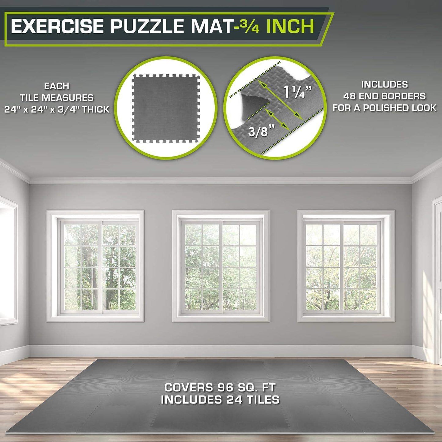 Extra Thick Puzzle Exercise Mat, Interlocking EVA Foam Tiles for Cushioned, Protective Workout Flooring - imprüv  