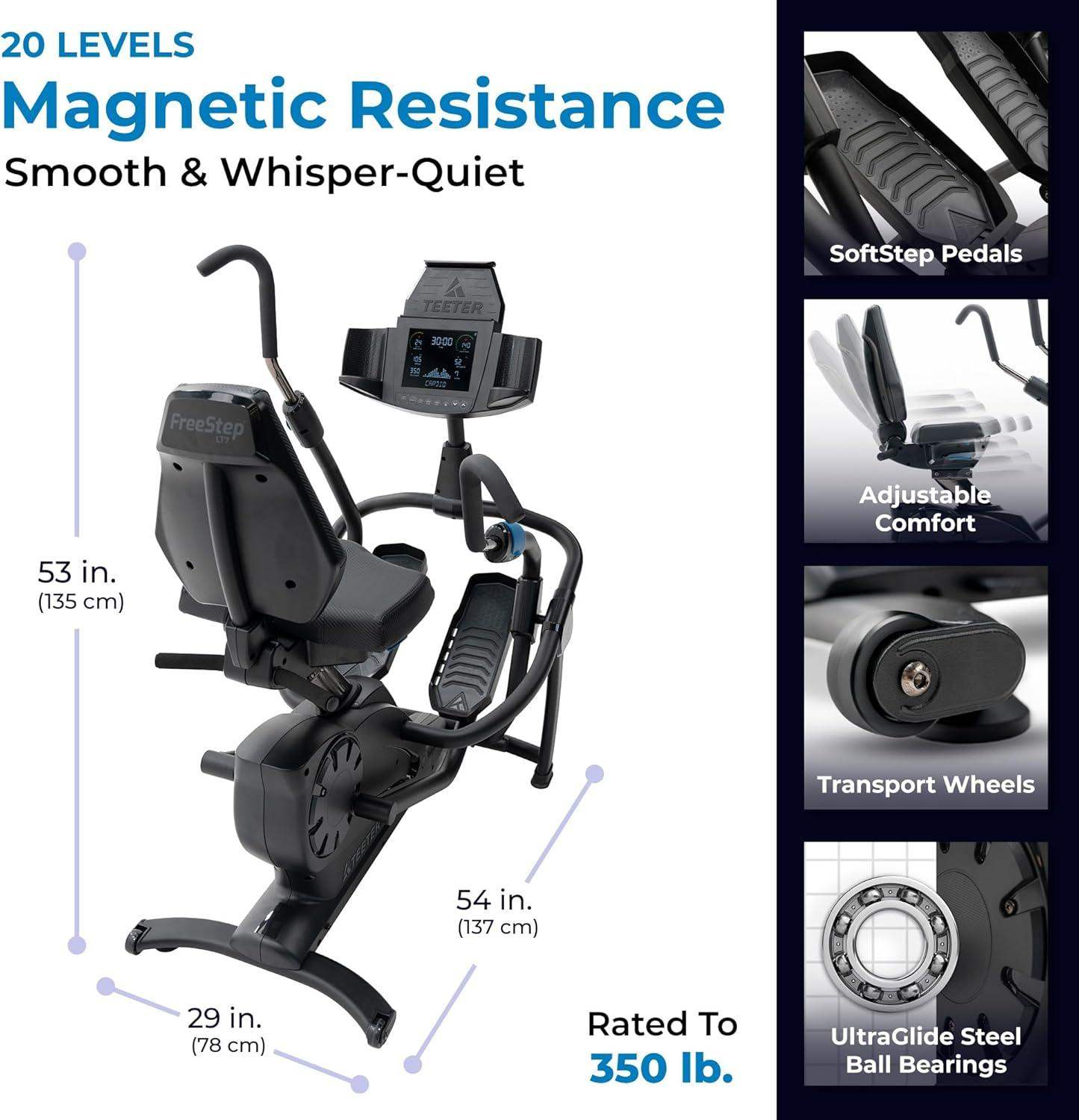 FreeStep Recumbent Cross Trainer, Magnetic Resistance Elliptical and Stride Stepper for Low-Impact Cardio and Joint-Friendly Strength - imprüv  