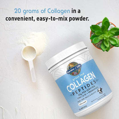 Garden of Life Grass Fed Collagen Peptides support skin, joints, hair, and nails with 20g protein, probiotics, and clean, unflavored collagen powder for daily use. - Impruv