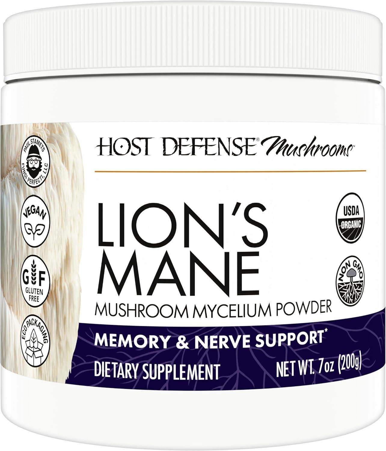 Host Defense Lion's Mane Mushroom Powder for Brain and Nerve Health to Support Immune and Nervous Systems - imprüv  