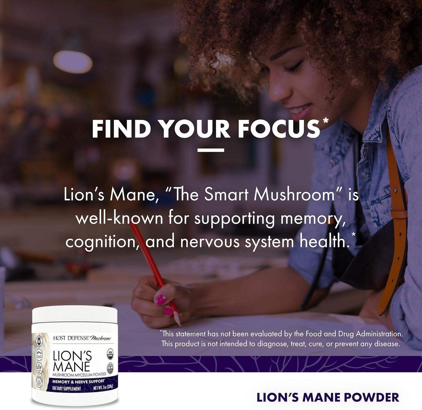 Host Defense Lion's Mane Mushroom Powder for Brain and Nerve Health to Support Immune and Nervous Systems - imprüv  