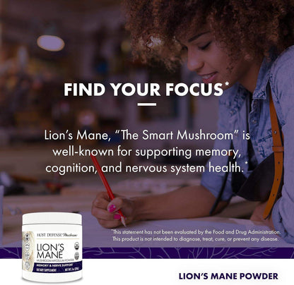 Host Defense Lion's Mane Mushroom Powder for Brain and Nerve Health to Support Immune and Nervous Systems - imprüv  