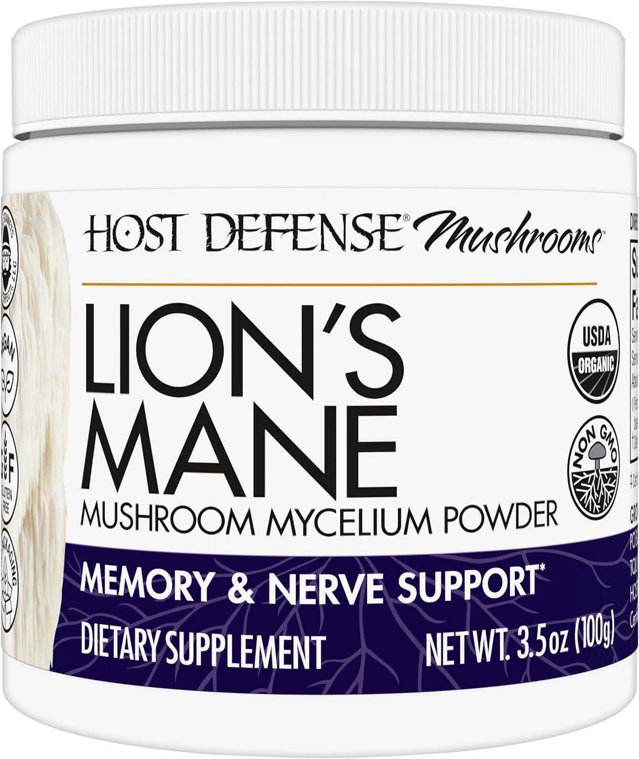 Host Defense Lion's Mane Mushroom Powder for Brain and Nerve Health to Support Immune and Nervous Systems - imprüv  
