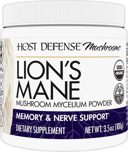 Host Defense Lion's Mane Mushroom Powder for Brain and Nerve Health to Support Immune and Nervous Systems - imprüv  