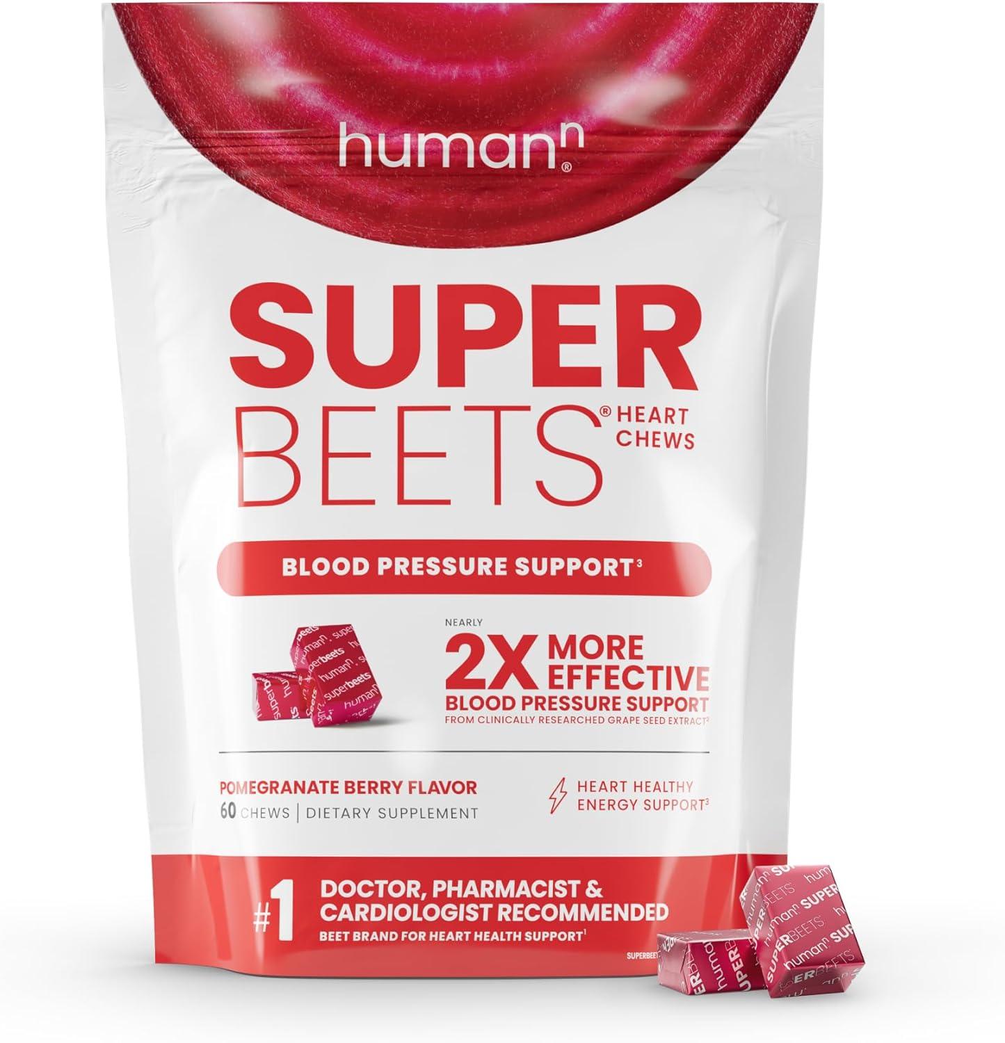 HumanN SuperBeets Heart Chews, Pomegranate Berry Nitric Oxide Supplement for Blood Pressure and Cardiovascular Support - imprüv  