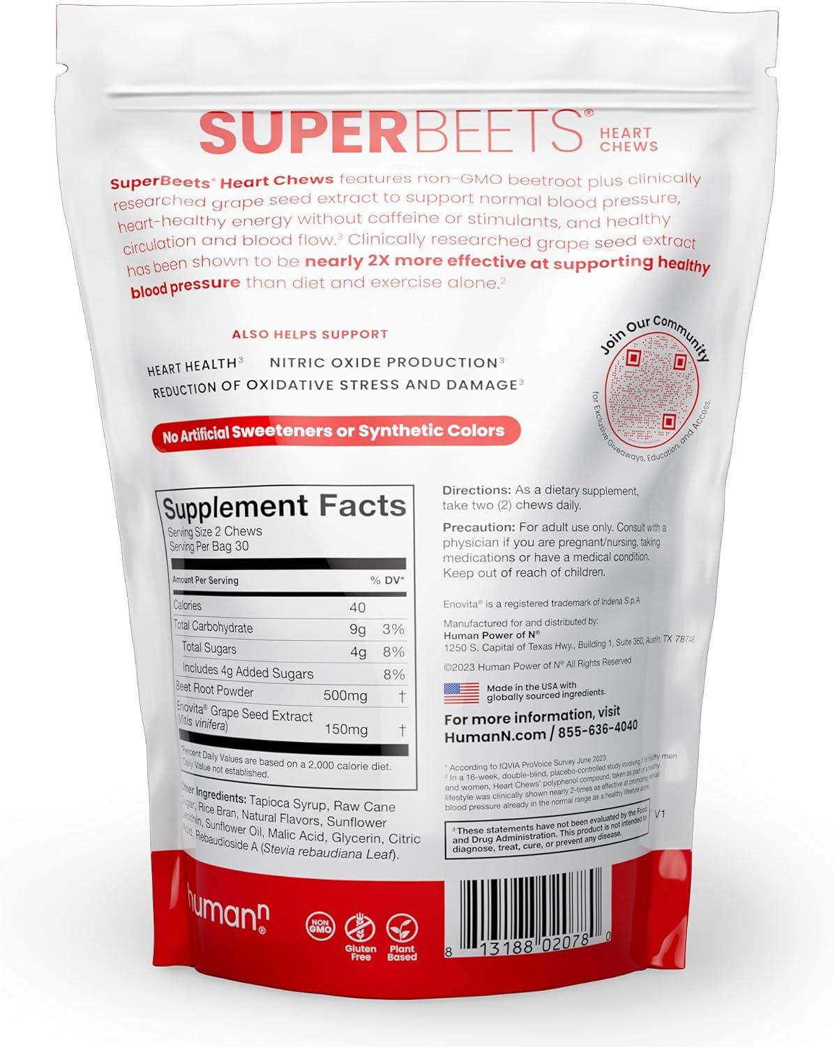 HumanN SuperBeets Heart Chews, Pomegranate Berry Nitric Oxide Supplement for Blood Pressure and Cardiovascular Support - imprüv  