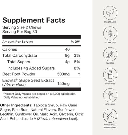 HumanN SuperBeets Heart Chews, Pomegranate Berry Nitric Oxide Supplement for Blood Pressure and Cardiovascular Support - imprüv  