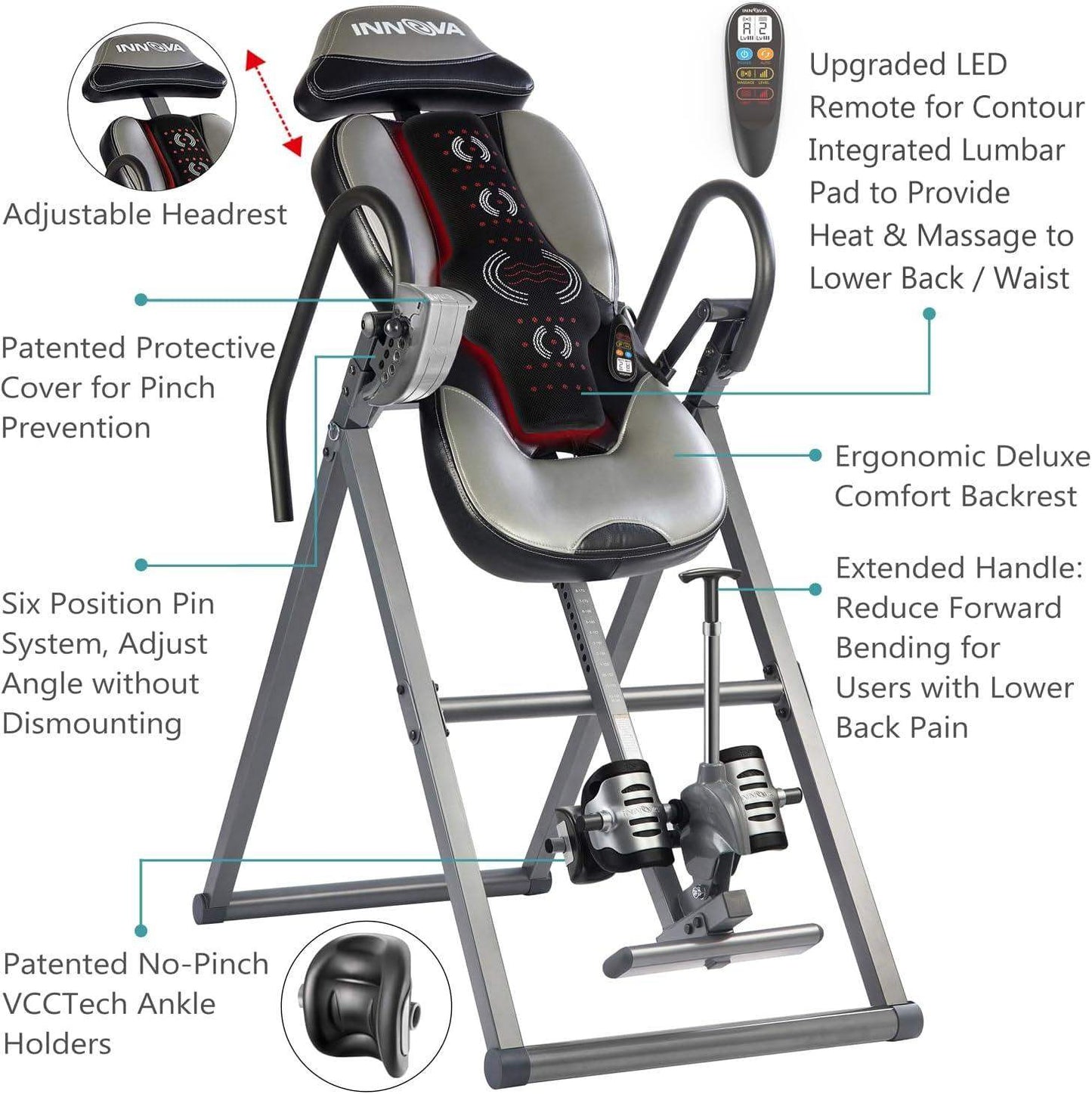 Inversion Table with Heat and Massage for Spinal Decompression, Back Relief, and Circulation - imprüv  