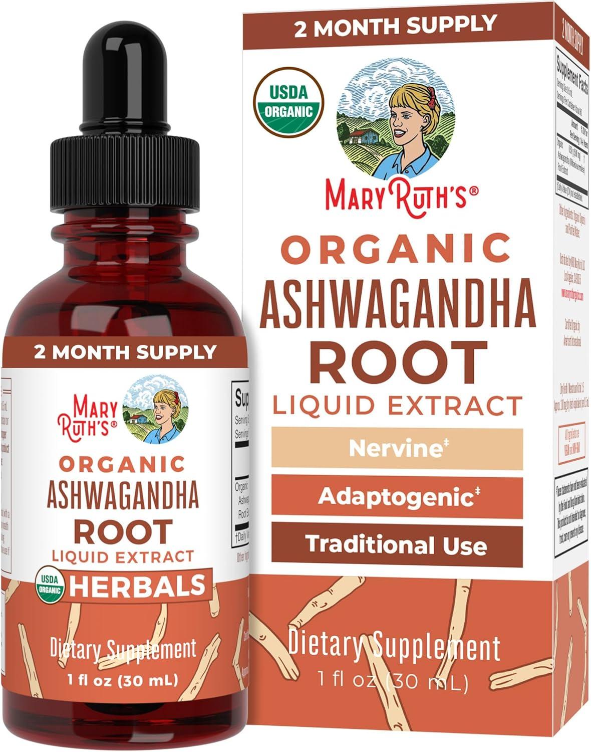 MaryRuth Organics Adaptogenic Ashwagandha Root Liquid Drops for Stress Relief and Mood Support - imprüv  