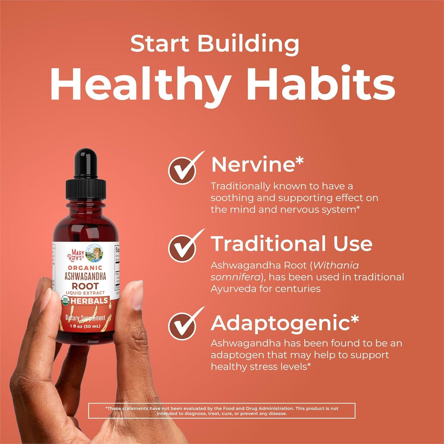 MaryRuth Organics Adaptogenic Ashwagandha Root Liquid Drops for Stress Relief and Mood Support - imprüv  