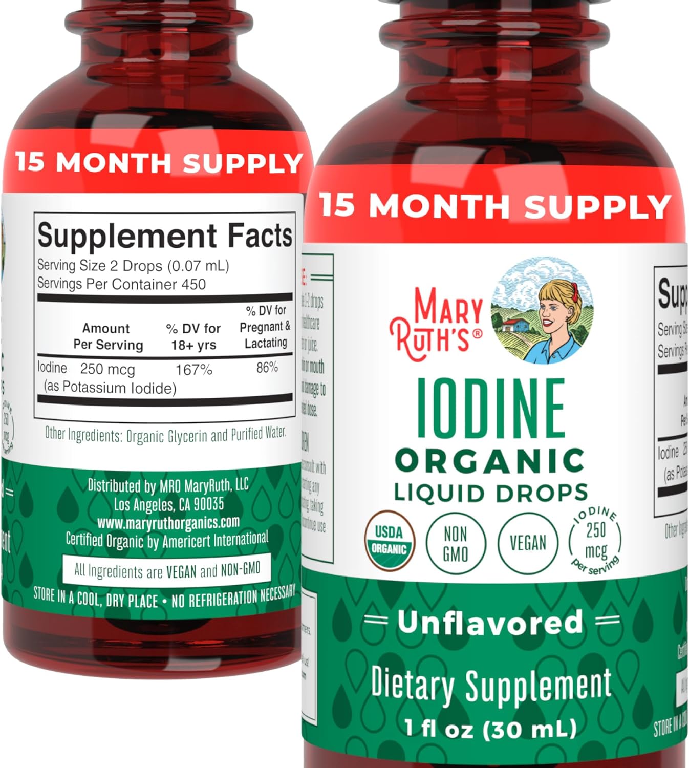 Organic iodine drops by MaryRuth Organics to support thyroid function, energy, and metabolism with 450 servings of potassium iodide in a clean, vegan formula.