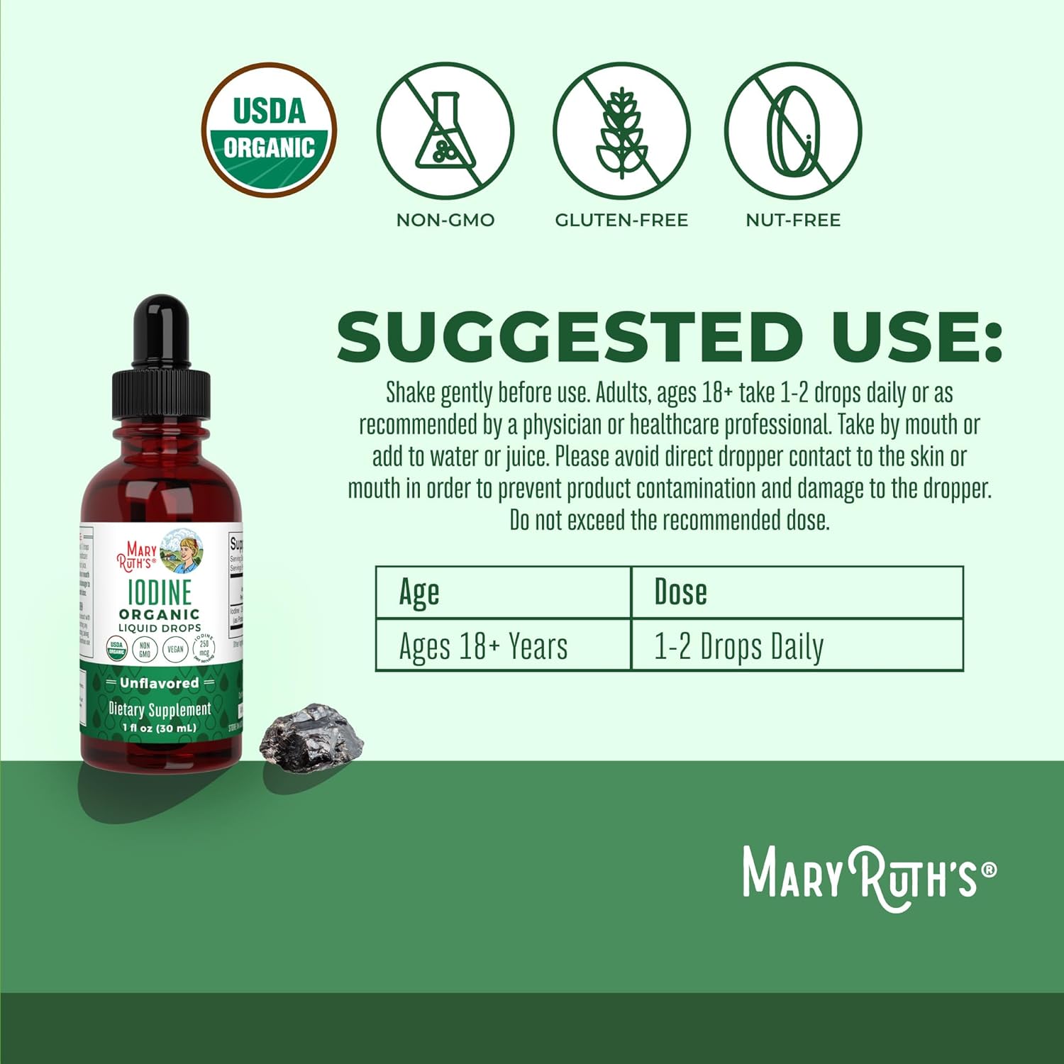Organic iodine drops by MaryRuth Organics to support thyroid function, energy, and metabolism with 450 servings of potassium iodide in a clean, vegan formula.