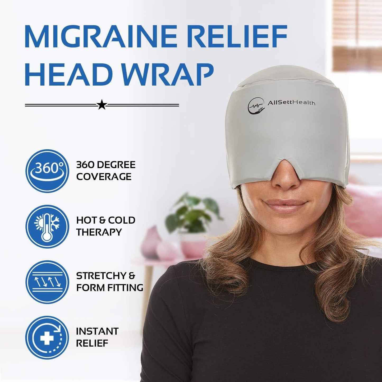 Migraine Relief Ice Cap, Cold Therapy Head Wrap for Headaches, Facial Tension, and Sinus Pressure - imprüv  