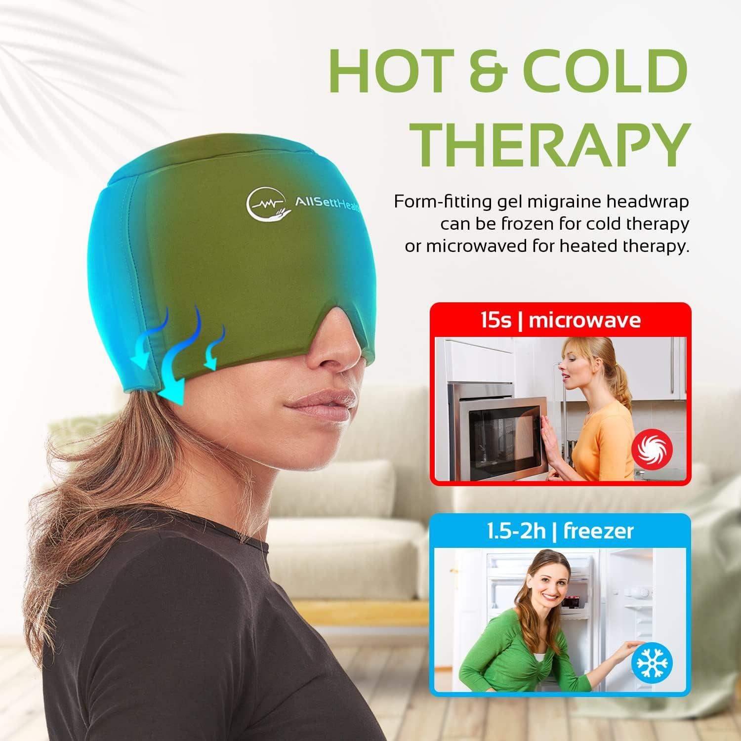 Migraine Relief Ice Cap, Cold Therapy Head Wrap for Headaches, Facial Tension, and Sinus Pressure - imprüv  