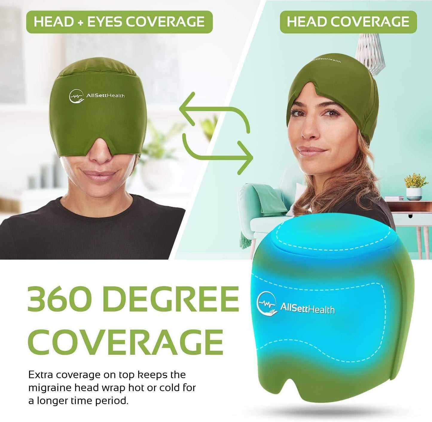 Migraine Relief Ice Cap, Cold Therapy Head Wrap for Headaches, Facial Tension, and Sinus Pressure - imprüv  