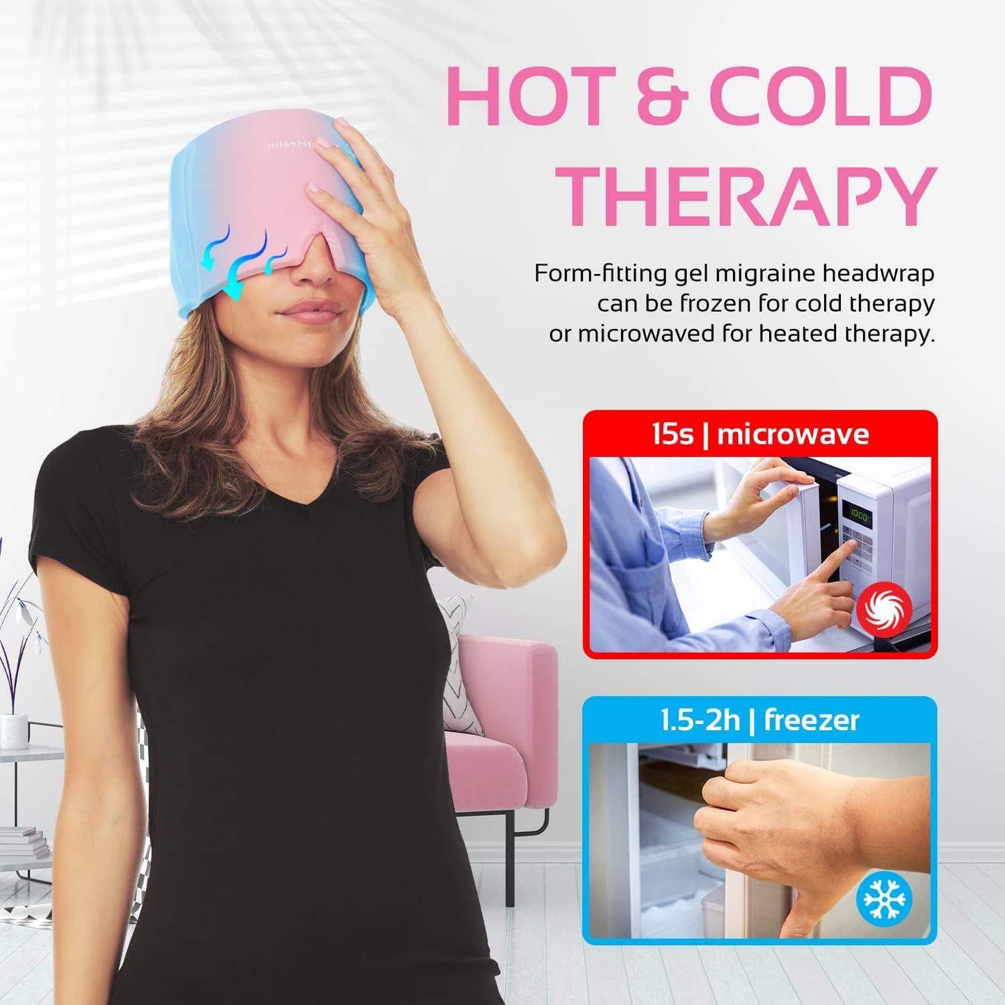 Migraine Relief Ice Cap, Cold Therapy Head Wrap for Headaches, Facial Tension, and Sinus Pressure - imprüv  