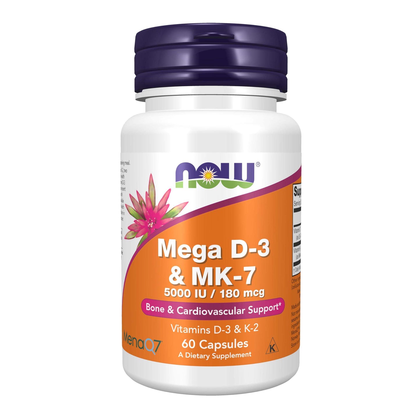 NOW Foods Mega D-3 and MK-7 with 5,000 IU Vitamin D3 and 180 mcg K2 for Bone and Heart Health, 60 Capsules - imprüv  