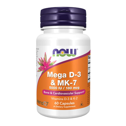 NOW Foods Mega D-3 and MK-7 with 5,000 IU Vitamin D3 and 180 mcg K2 for Bone and Heart Health, 60 Capsules - imprüv  
