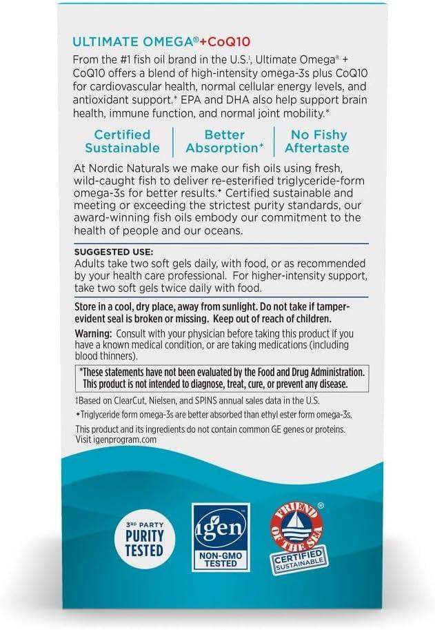 Nordic Naturals Omega-3 with CoQ10, 1280mg EPA+DHA for Heart and Brain Health - imprüv  