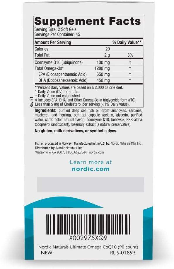 Nordic Naturals Omega-3 with CoQ10, 1280mg EPA+DHA for Heart and Brain Health - imprüv  