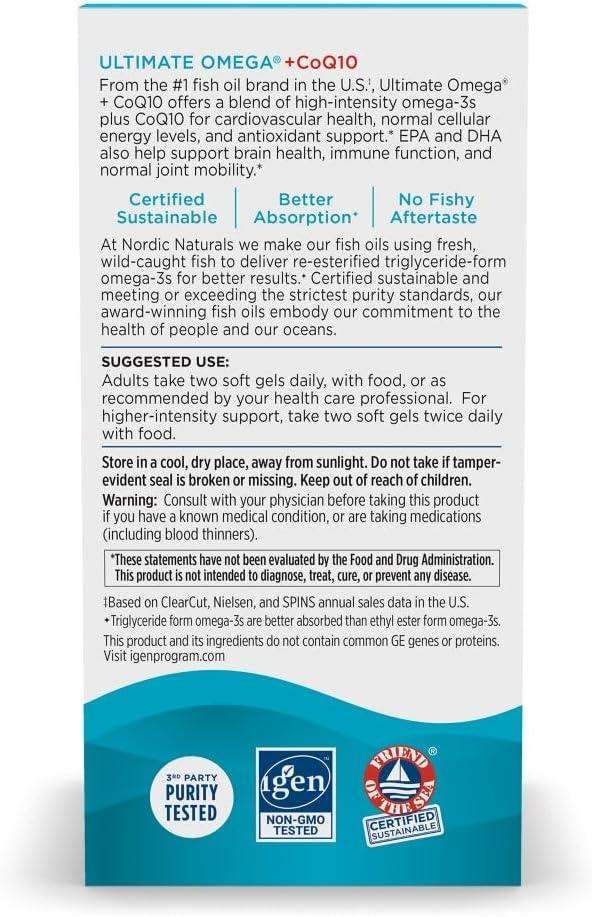 Nordic Naturals Omega-3 with CoQ10, 1280mg EPA+DHA for Heart and Brain Health - imprüv  