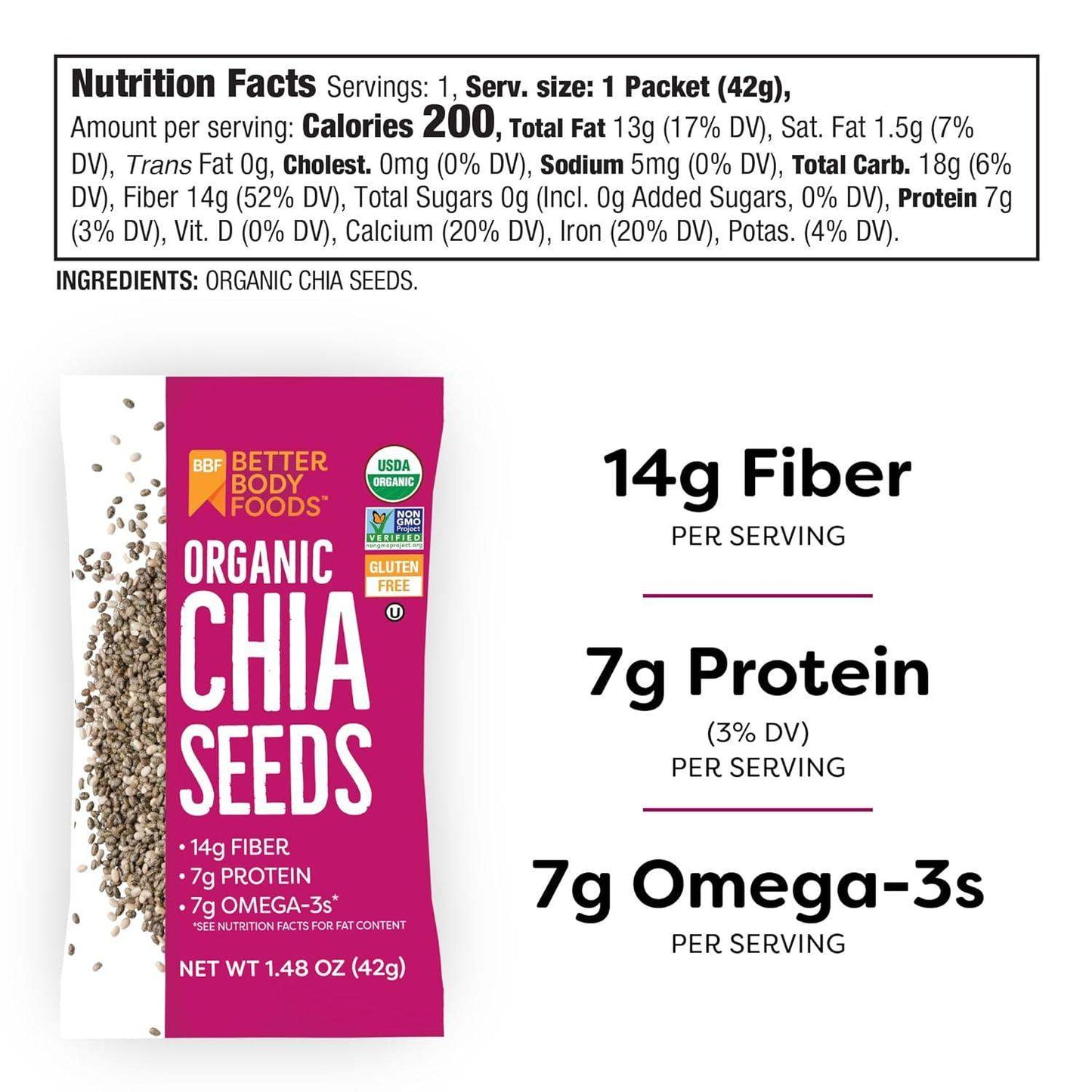 Organic Chia Seeds, Non-GMO, High in Protein, Fiber, and ALA Omega-3 for Heart and Digestive Health - imprüv  