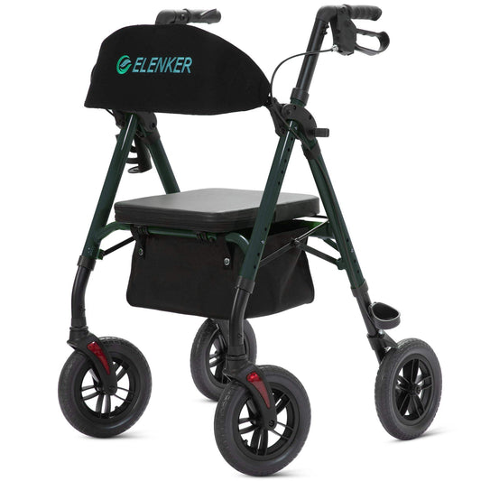 Rollator Walker with All-Terrain 10-Inch Non-Pneumatic Wheels and Padded Seat for Comfort and Injury Recovery - imprüv  