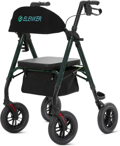 Rollator Walker with All-Terrain 10-Inch Non-Pneumatic Wheels and Padded Seat for Comfort and Injury Recovery - imprüv  