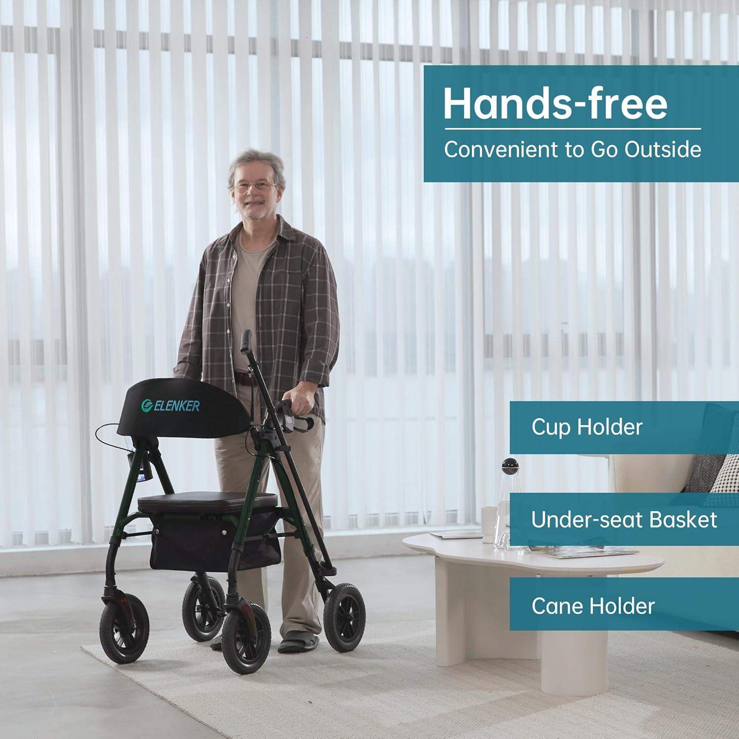 Rollator Walker with All-Terrain 10-Inch Non-Pneumatic Wheels and Padded Seat for Comfort and Injury Recovery - imprüv  
