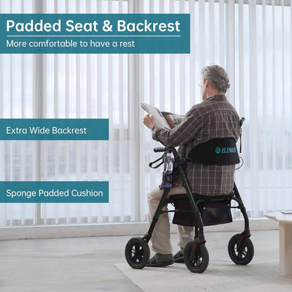 Rollator Walker with All-Terrain 10-Inch Non-Pneumatic Wheels and Padded Seat for Comfort and Injury Recovery - imprüv  