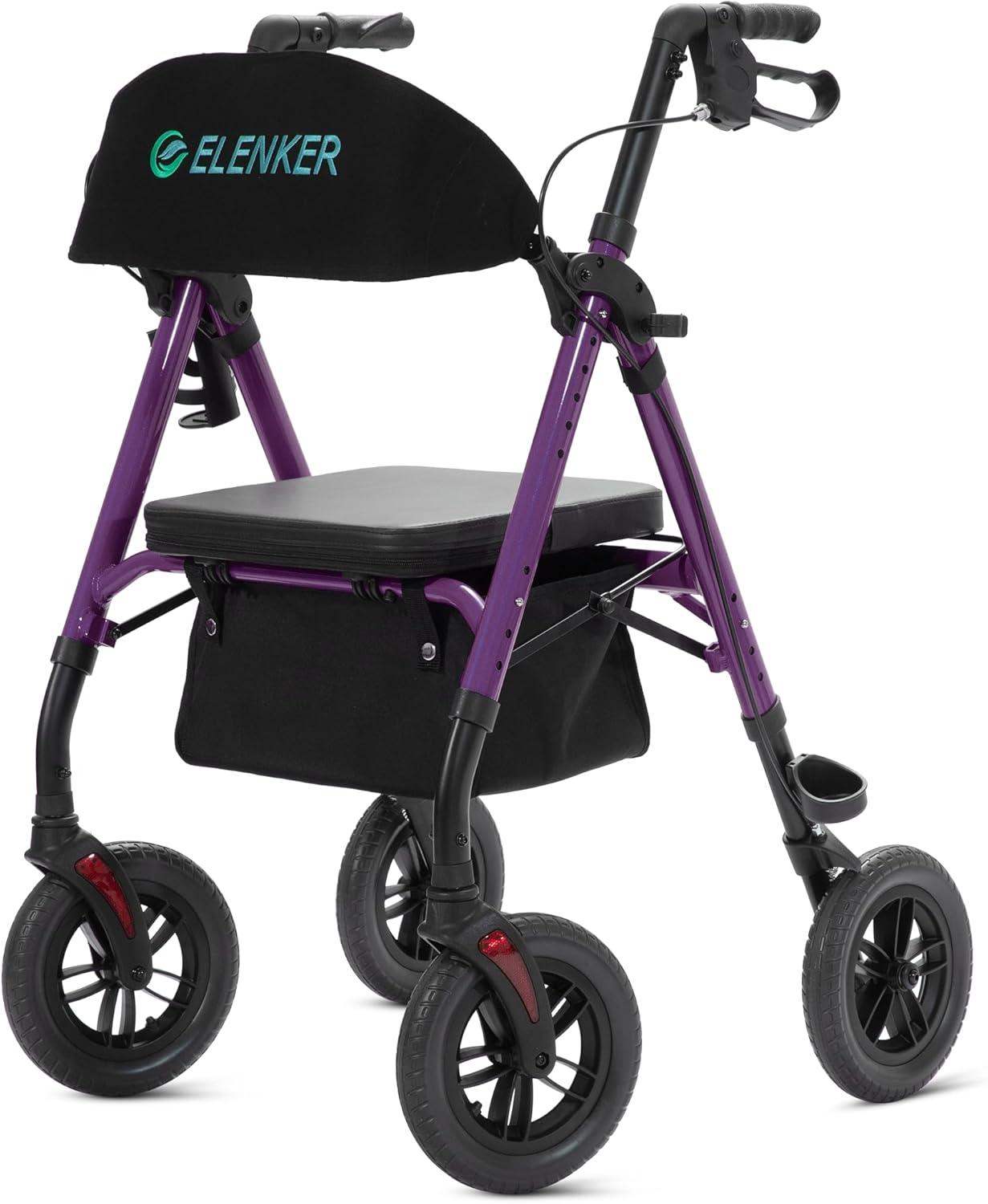 Rollator Walker with All-Terrain 10-Inch Non-Pneumatic Wheels and Padded Seat for Comfort and Injury Recovery - imprüv  