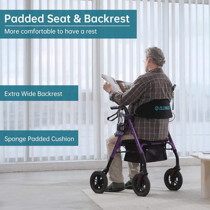 Rollator Walker with All-Terrain 10-Inch Non-Pneumatic Wheels and Padded Seat for Comfort and Injury Recovery - imprüv  
