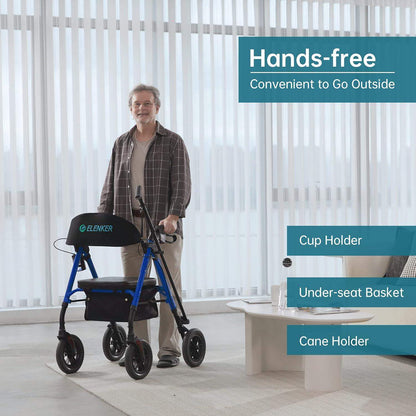 Rollator Walker with All-Terrain 10-Inch Non-Pneumatic Wheels and Padded Seat for Comfort and Injury Recovery - imprüv  
