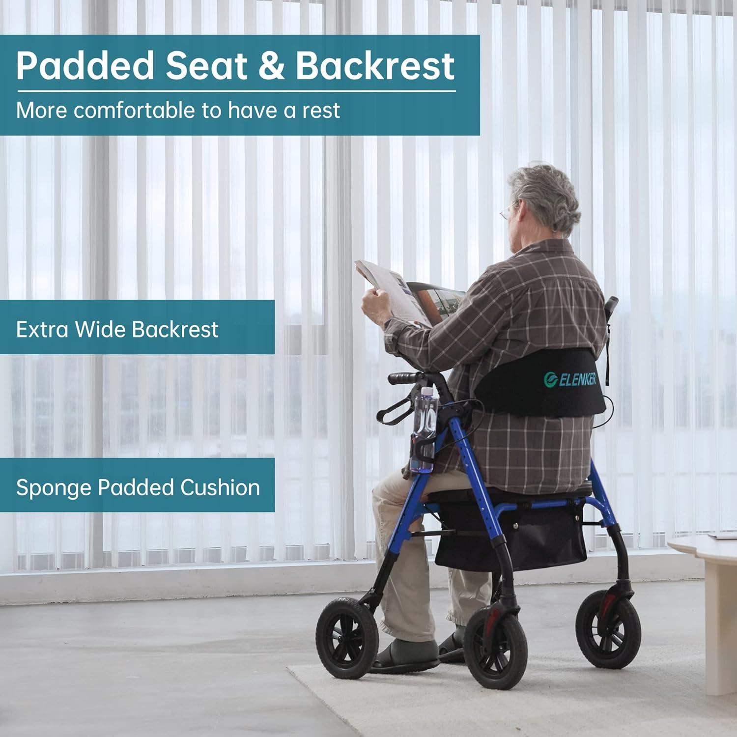Rollator Walker with All-Terrain 10-Inch Non-Pneumatic Wheels and Padded Seat for Comfort and Injury Recovery - imprüv  
