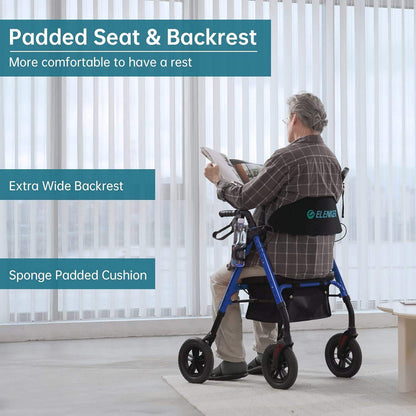 Rollator Walker with All-Terrain 10-Inch Non-Pneumatic Wheels and Padded Seat for Comfort and Injury Recovery - imprüv  