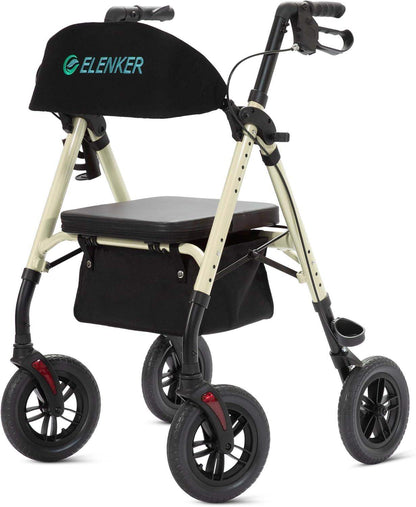 Rollator Walker with All-Terrain 10-Inch Non-Pneumatic Wheels and Padded Seat for Comfort and Injury Recovery - imprüv  