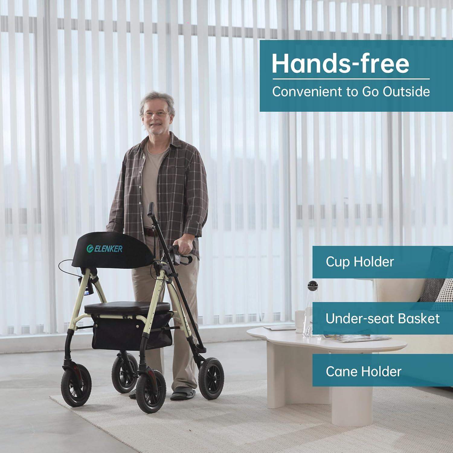 Rollator Walker with All-Terrain 10-Inch Non-Pneumatic Wheels and Padded Seat for Comfort and Injury Recovery - imprüv  